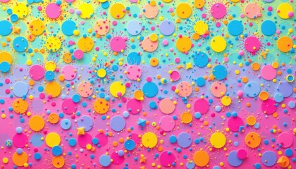 Abstract pastel background with colorful circles dots and starburst shapes