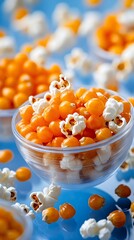 Sweet & salty popcorn bowls, blue background, movie snack