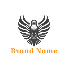 Elegant flying eagle with spread wings and heart icon, a perfect vintage vector illustration for a tattoo design or logo emblem