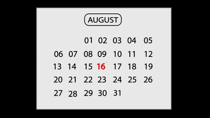 16 August Calendar Animation with Smooth Motion Graphics – Highlight Special Date.
