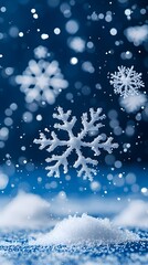 Winter snow falling, dark blue background, snowdrift, holiday card