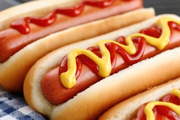 Hot Dog with ketchup and mustard. Generative Ai