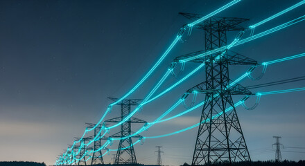 High-voltage electrical tower transmits power across vast distances. The powerful energy infrastructure symbolizes electricity supply, transmission networks, and industrial strength