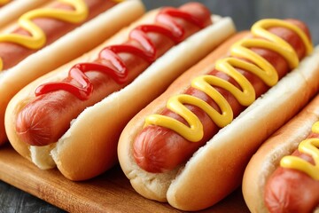 Hot Dog with ketchup and mustard. Generative Ai