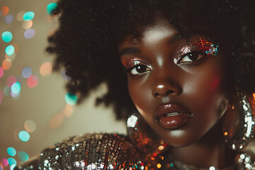Young African woman on disco style party