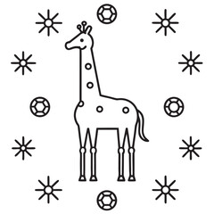 Naklejka premium Line Art Giraffe with Snowflakes and Diamonds Illustration