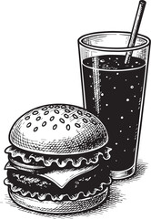 hamburger with cold soda glass vector illustration
