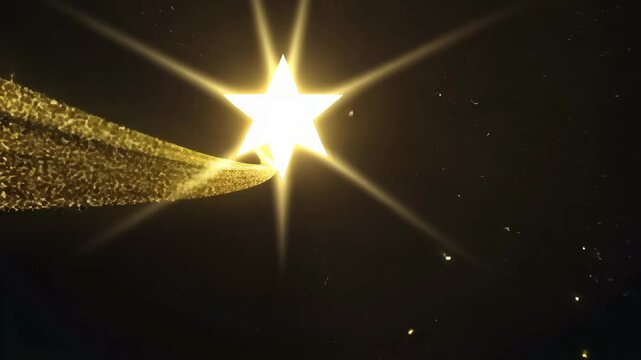 Loop animation of a luminous Christmas shooting star with a tail of golden. motion video.