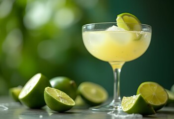 Refreshing Lime Cocktail with Ice and Fresh Fruit