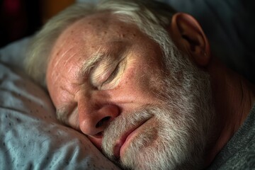 Obraz premium Older Man Tired. Closeup of a Senior Adult Dreaming in Bed