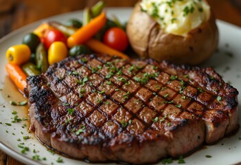 Grilled Steak with Baked Potato and Mixed Vegetables