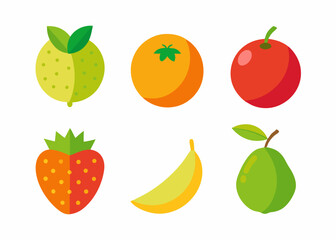 Flat design fruit icons set orange banana strawberry lime apple guava