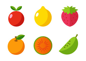 Flat design fruit icons set apple lemon strawberry orange grapefruit watermelon