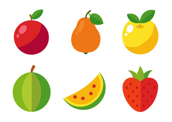 Flat design fruit icons apple pear orange guava strawberry watermelon