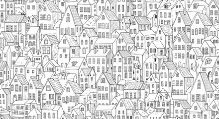 Fototapeta premium Black and white urban house illustration