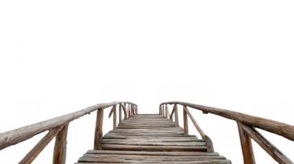 Perspective view of a wooden bridge leading toward an unknown destination, isolated on a transparent background, perfect for creative image compositing and artistic projects