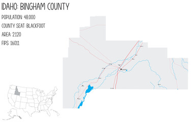 Large and detailed map of Bingham County in Idaho, USA.
