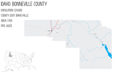 Large and detailed map of Bonneville County in Idaho, USA.