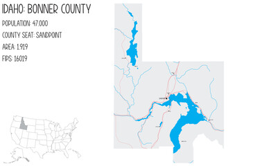 Large and detailed map of Bonner County in Idaho, USA.