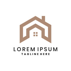 Modern house logo design with geometric roof and windows for real estate branding
