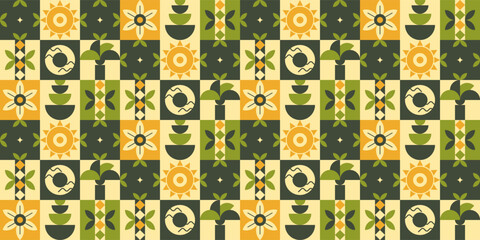 Retro geometric tile pattern design.