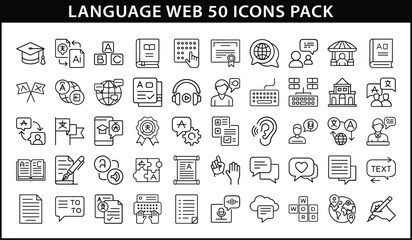 Language web 50 icons pack representing linguistic and translation services