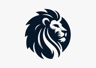 Wise lion, black and white silhouette vector portrait