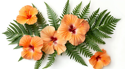 Tropical Floral Mix with Hibiscus & Ferns on White