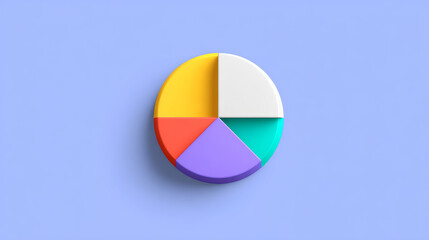 Colorful pie chart with vibrant segments on soft blue background, representing data visualization and analysis