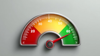 Credit score gauge indicating score of 60, showcasing transition from red to green. This visual represents financial health