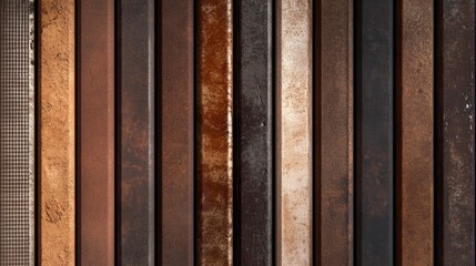 Striking array of textural panels with earthy and metallic tones, showcasing depth