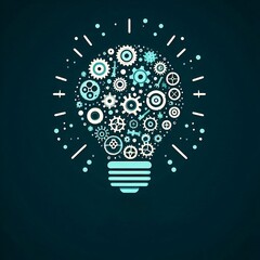 Lightbulb with Multiple Gear Icons &ndash; Conceptual Engineering Creativity
