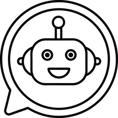 Obraz premium Chatbot Bubble Icon with Bot Face Inside Vector Line art illustration