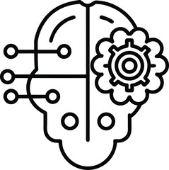 Brain with Gear Inside Chatbot Head AI Intelligence Vector Line art illustration