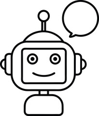 Obraz premium Friendly AI Robot Face with Speech Bubble Vector Line art illustration