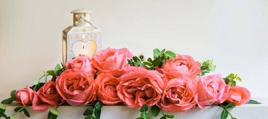 Bouquet of red roses on the table