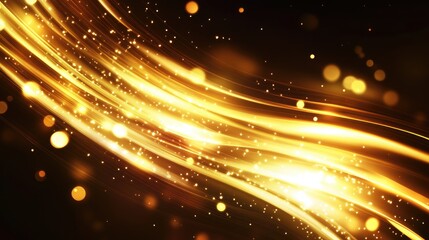 Obraz premium Golden glowing abstract background with blurred bokeh and light streaks