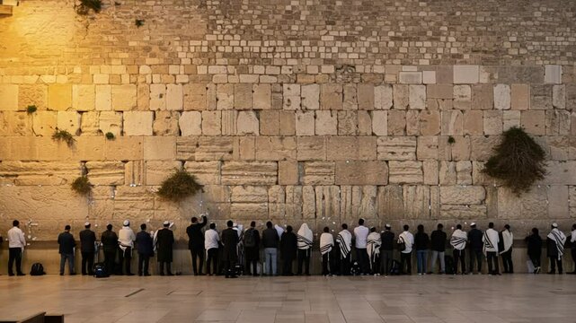 Worshippers at Western Wall during Evening Prayers