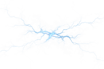 powerful electric lightning bolt with bright blue isolated on white background PNG