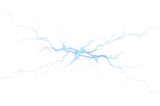 powerful electric lightning bolt with bright blue isolated on white background PNG