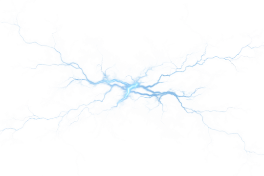 powerful electric lightning bolt with bright blue isolated on white background PNG