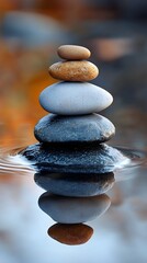 Serene Balance: Zen Rock Stack on Water