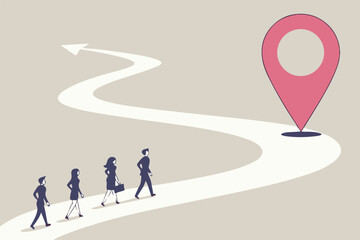 Team following winding path to destination