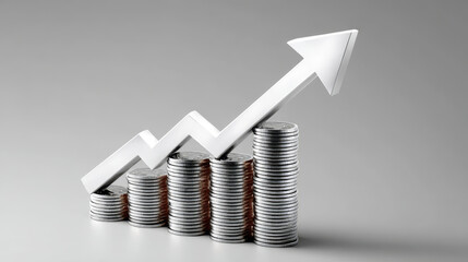 Retirement and goal setting concept ,Steady growth in investment represented by coins and upward arrow
