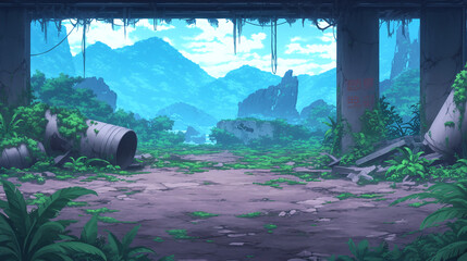 Fototapeta premium Tranquil Abandoned Jungle Landscape