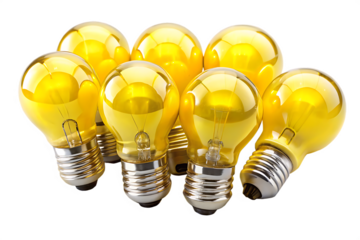 set of yellow light bright bulb isolated on white background PNG, ai generated