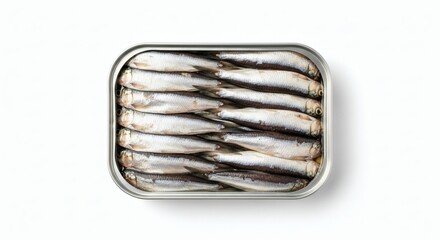 Sardine Symphony Tinned Treasures on White with a silver school of flavors.