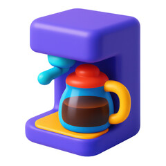 Cartoon coffee maker brewing coffee, colorful 3d icon with transparent background
