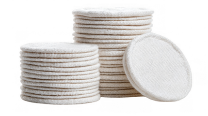 Stacked reusable cotton pads promoting sustainable. Eco friendly beauty practices while reducing waste and embracing alternatives for makeup removal and skincare routines on a transparent background