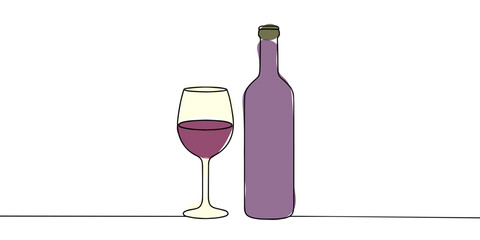 bottle of wine line art style vector illustration